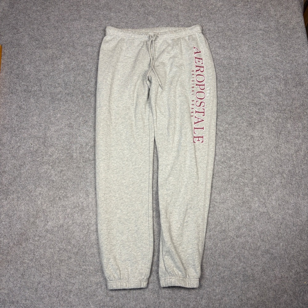 Aeropostale Mens Medium Heather Gray Logo Fleece Sweatpants Joggers 1987